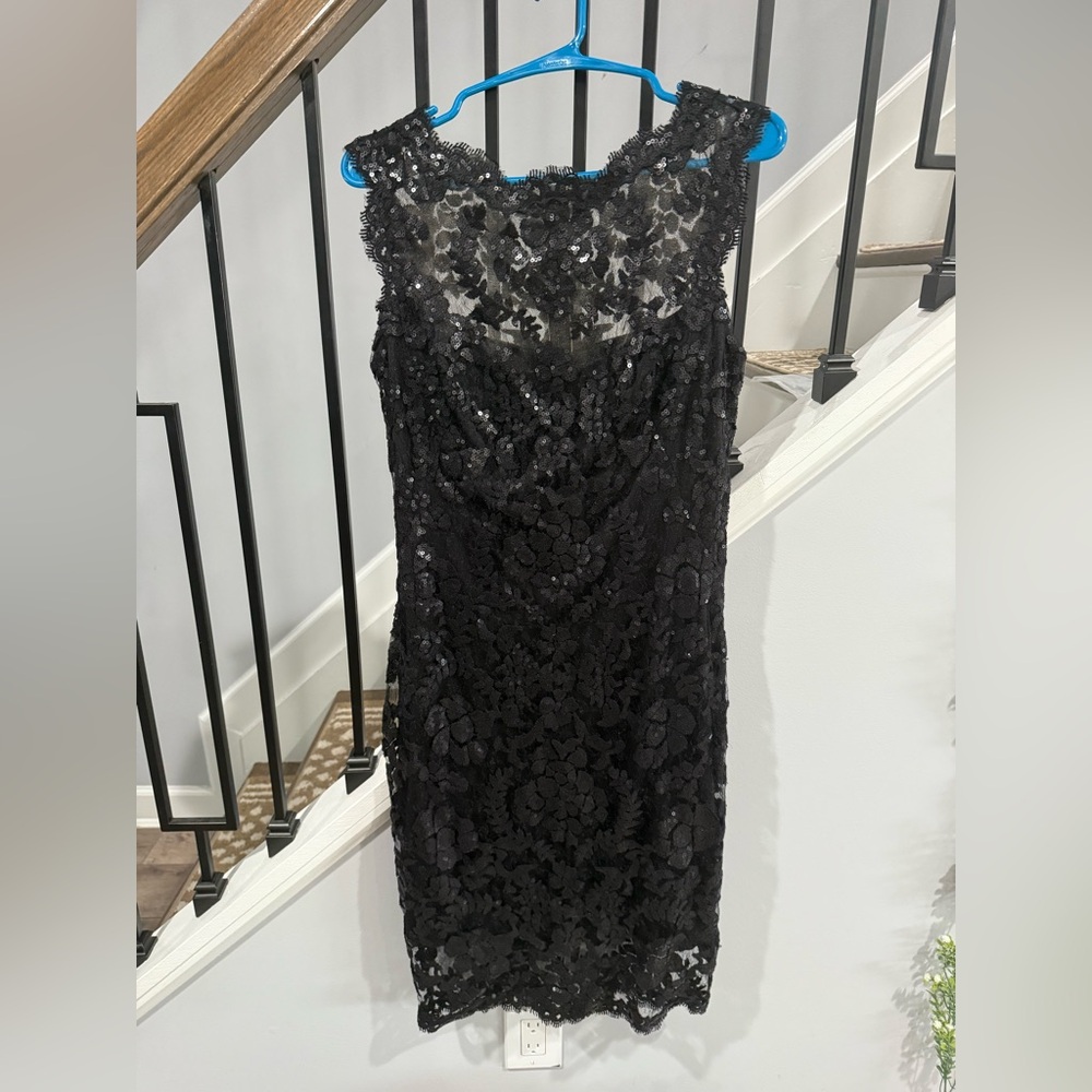 Tadashi Shoji Black Sequin Lace Mini Dress